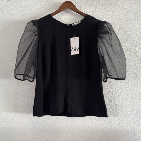 Zara Black Organza Puff Sleeve Blouse Goth Glam XXL Dark Academia Avant-Garde - Picture 14 of 15